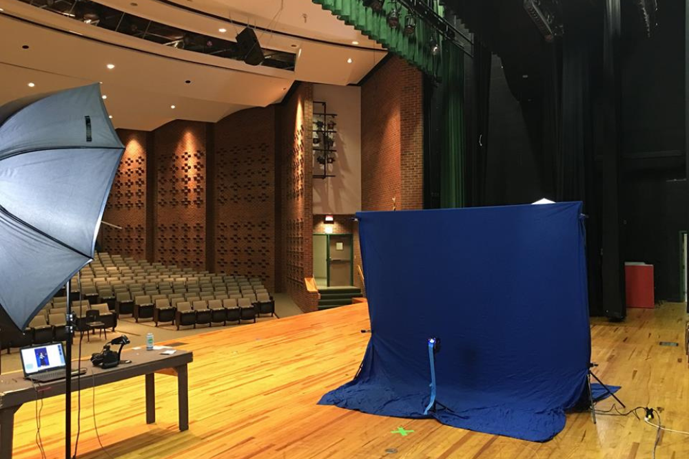 Picture day setup in a school theater